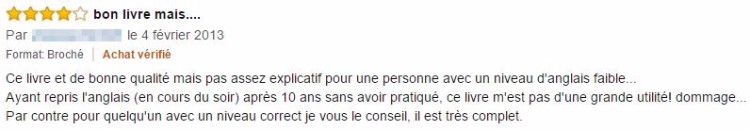 Un avis laissé sur un ebook sur Amazon