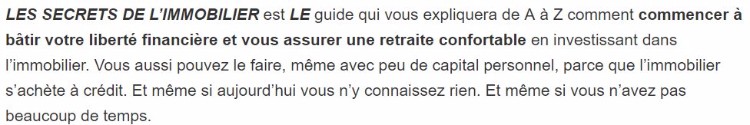 La description d’un ebook consacré à l’immobilier sur Amazon