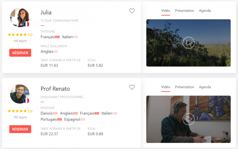 Exemples de professeurs d'italien en ligne sur italki